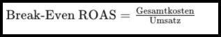Hier siehst du, wie man den Break-Even-Roas berechnet. Berechnung des Break-Even ROAS: Break-Even ROAS = 1/ Durchschnittliche Nettogewinnmarge.