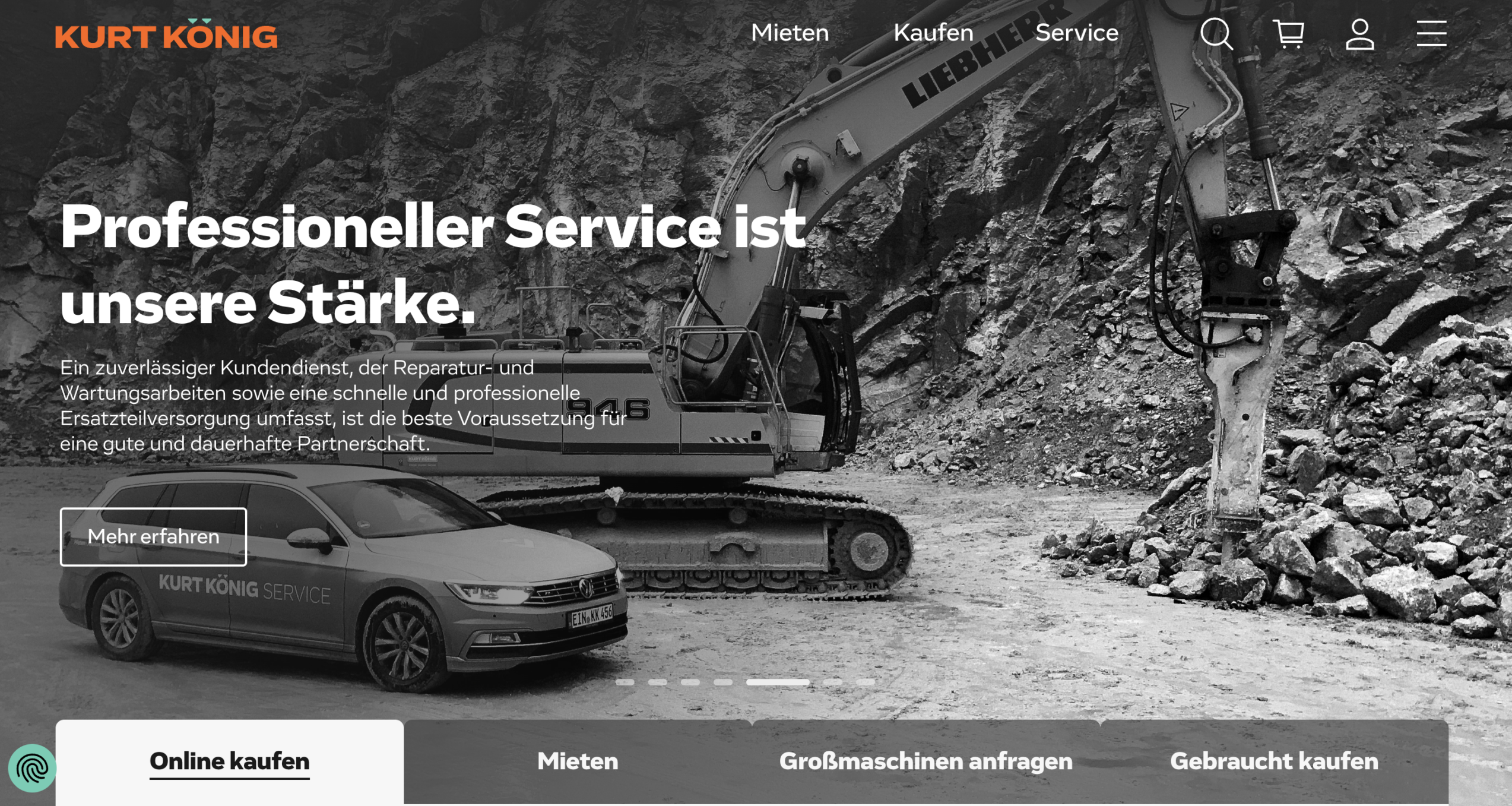 Screenshot der Startseite von Kurt König