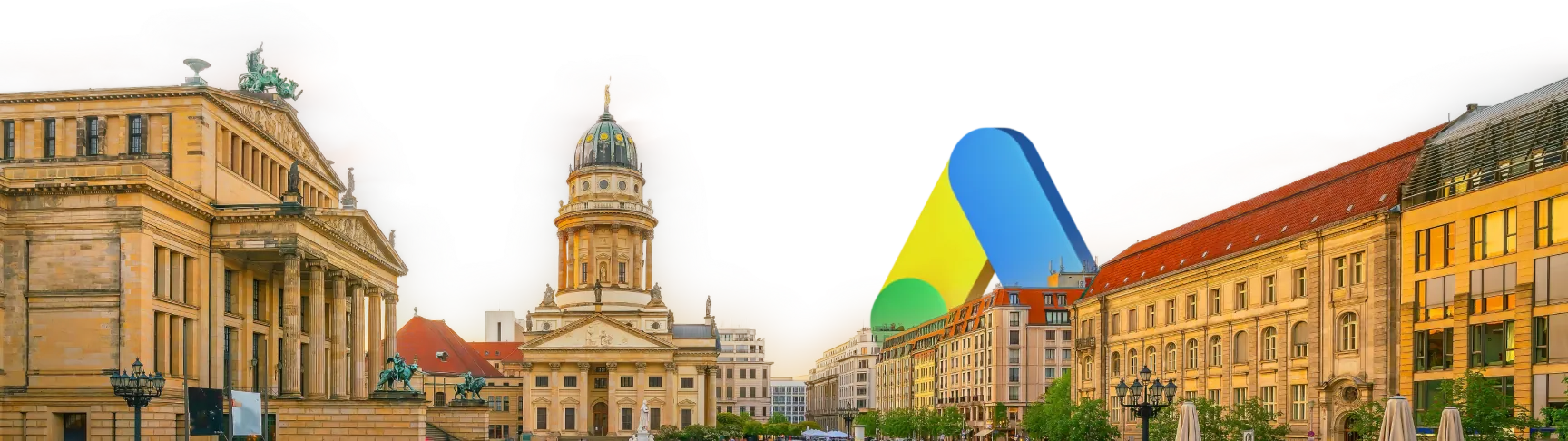 Google Ads Experten für Berlin: Google-Ads-Logo vor dem Gendarmenmarkt mit Konzerthaus